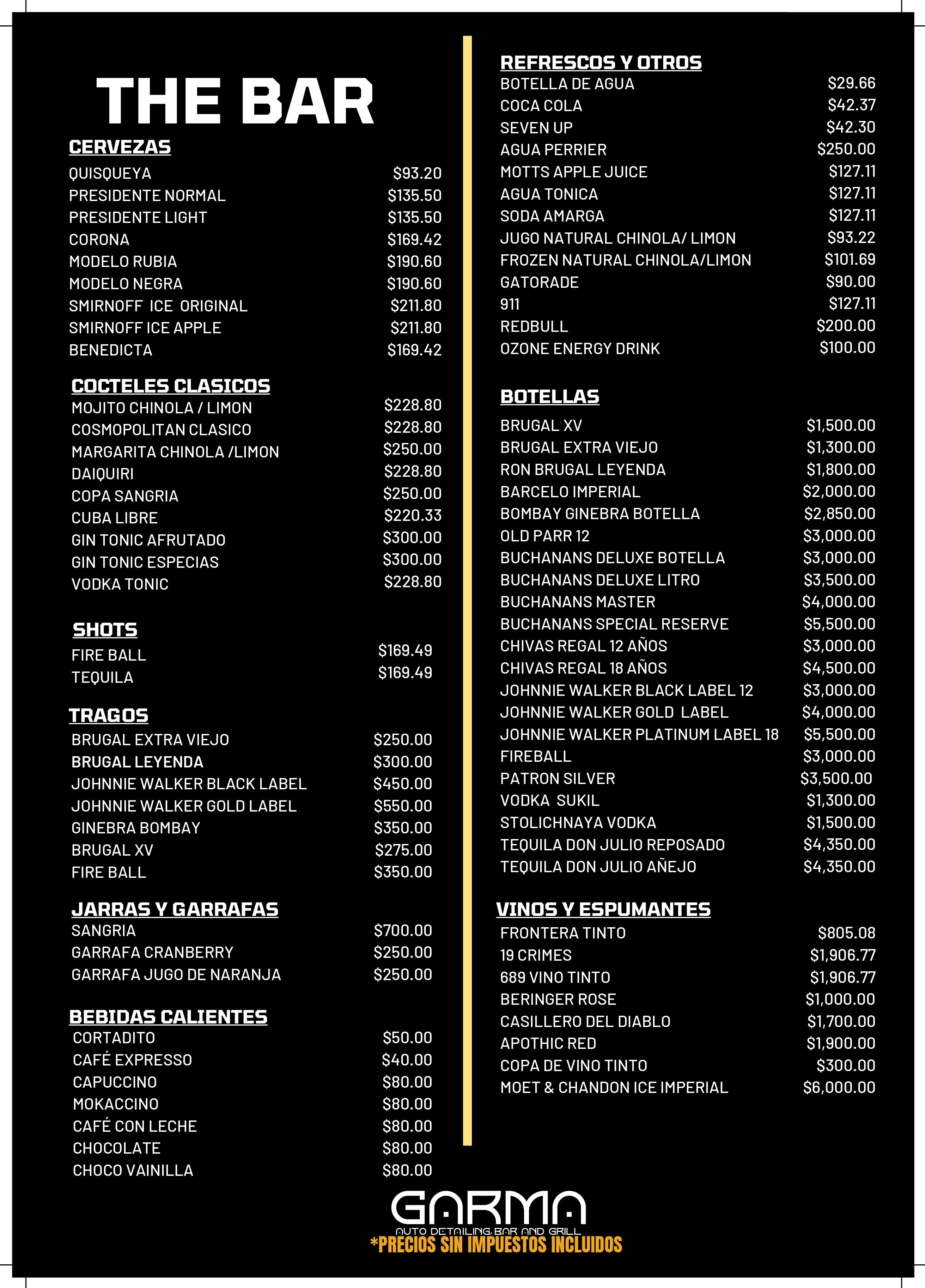 Carta de GARMA AUTO DETAILING, BAR AND GRILL en Santo Domingo Este — página 3