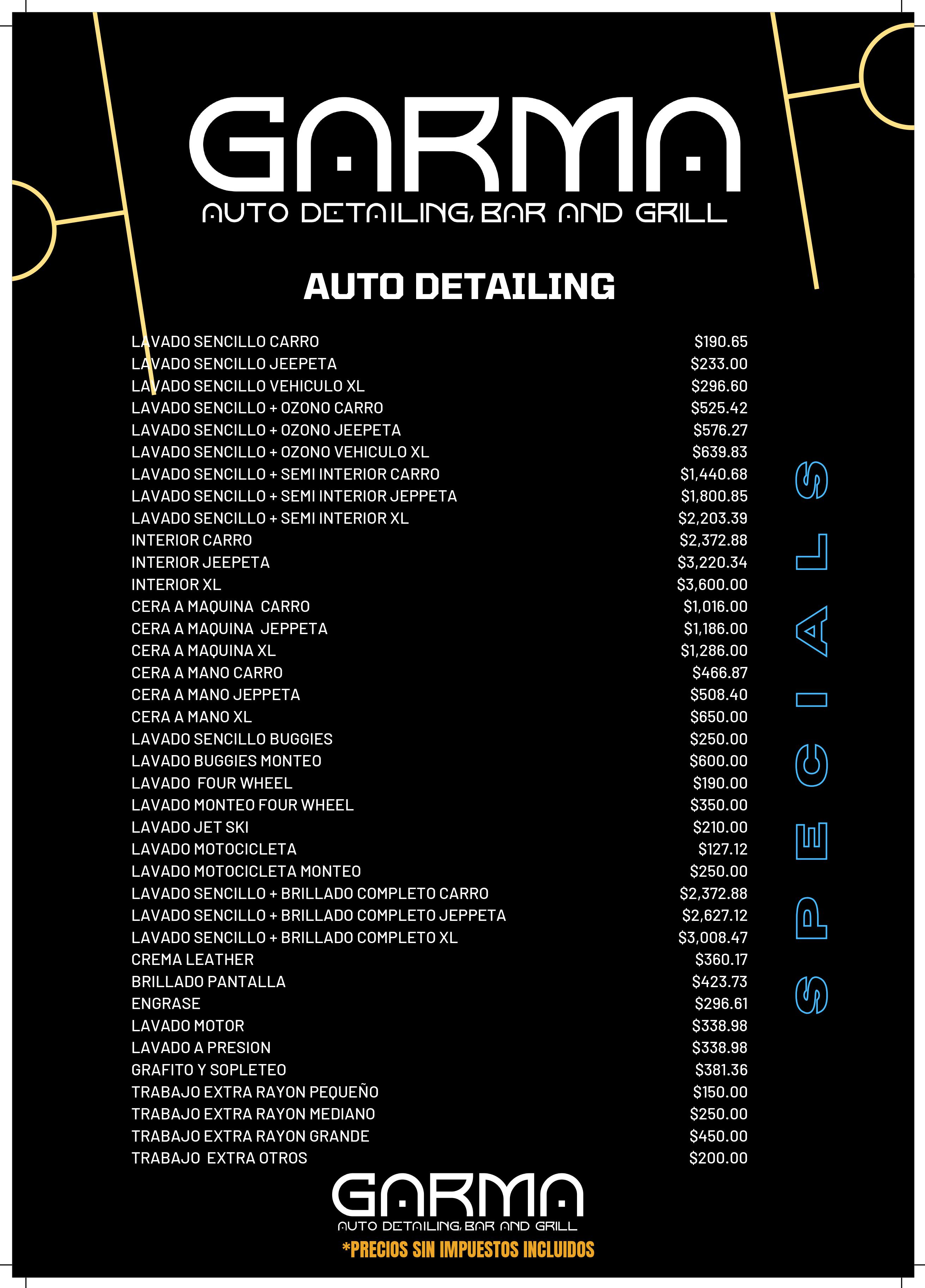 Carta de GARMA AUTO DETAILING, BAR AND GRILL en Santo Domingo Este — página 2