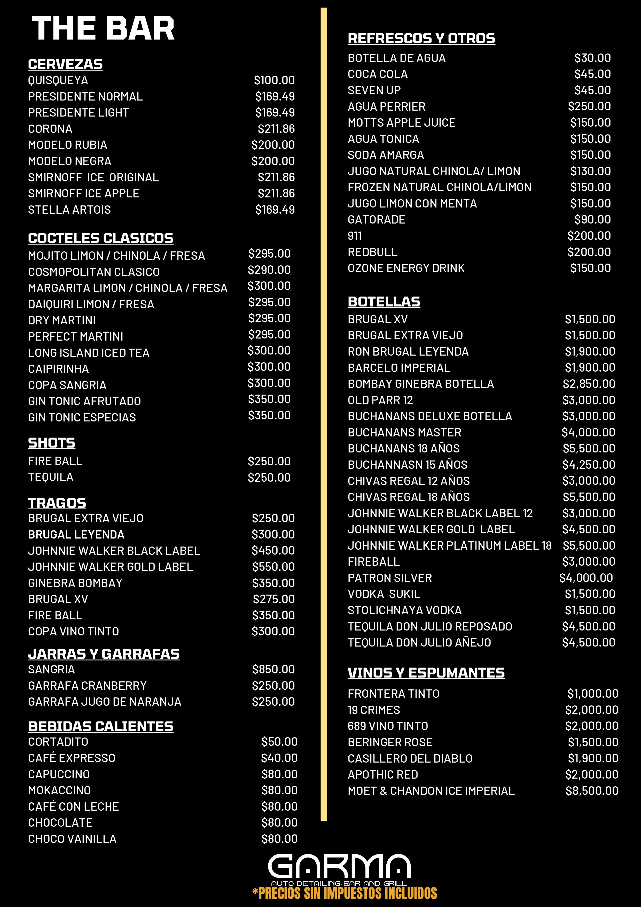 Carta de GARMA AUTO DETAILING, BAR AND GRILL en SANTO DOMINGO ESTE — página 2