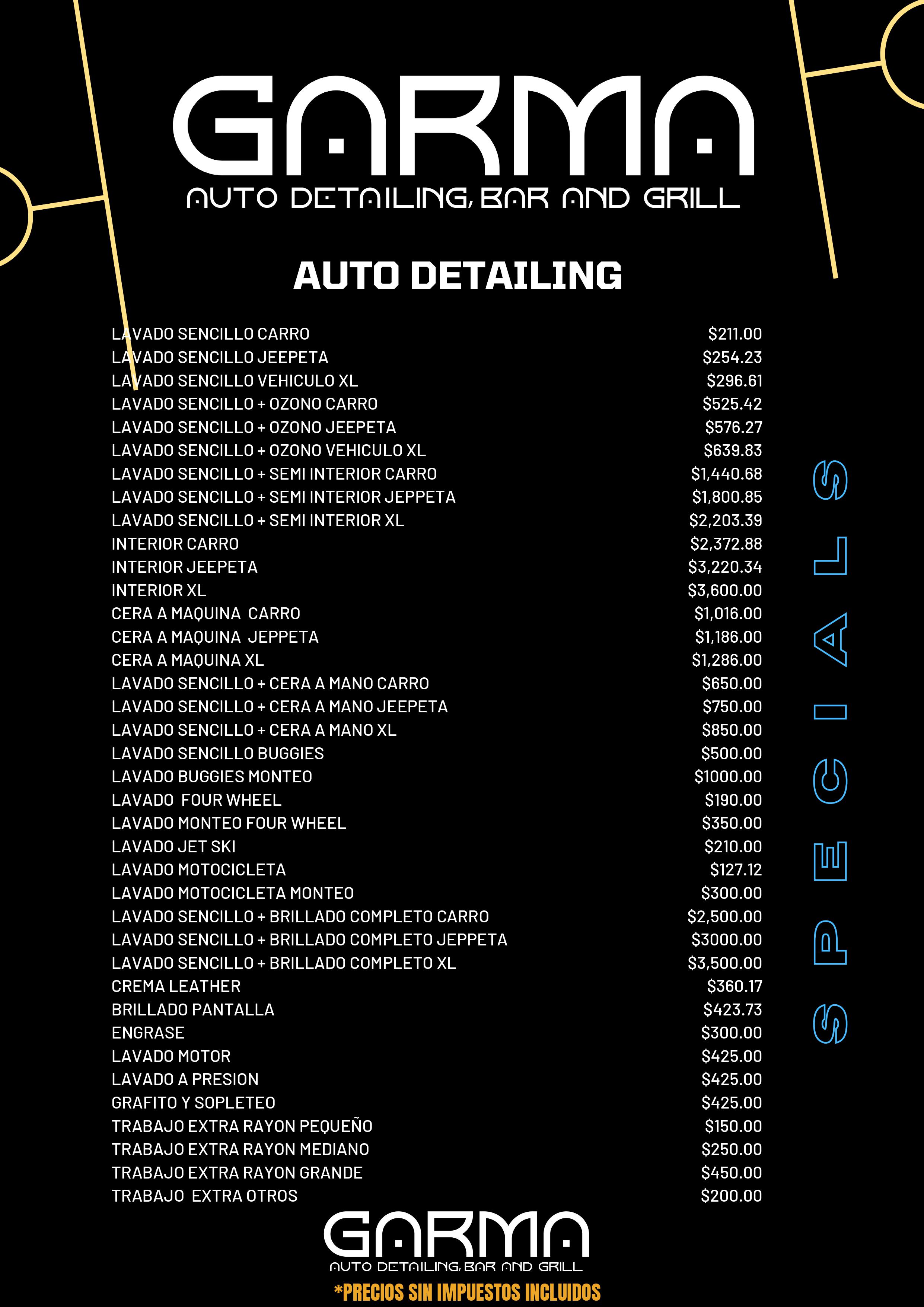 Carta de GARMA AUTO DETAILING, BAR AND GRILL en SANTO DOMINGO ESTE — página 3