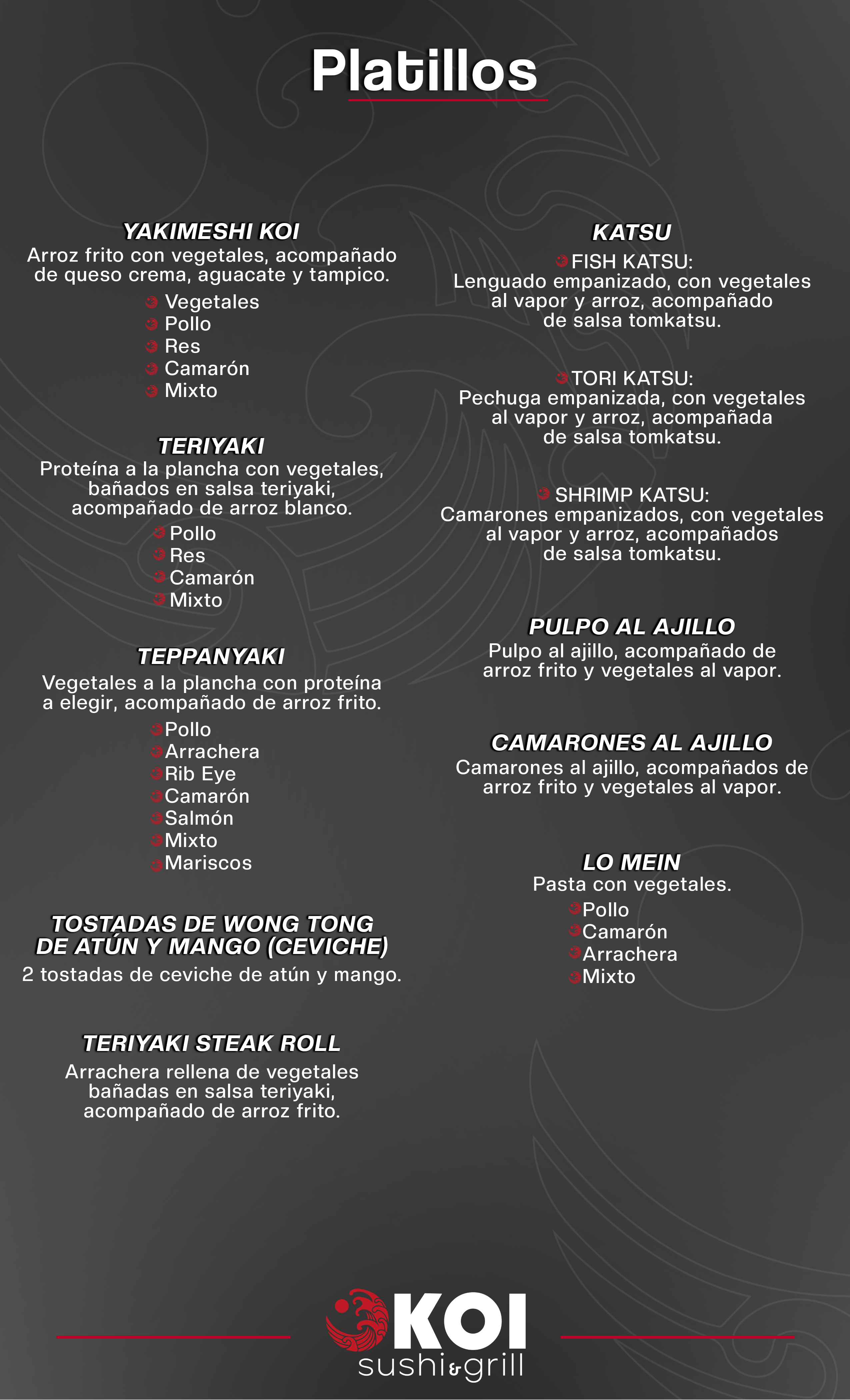 Carta de KOI SUSHI & GRILL en PUERTO PEÑASCO — página 3
