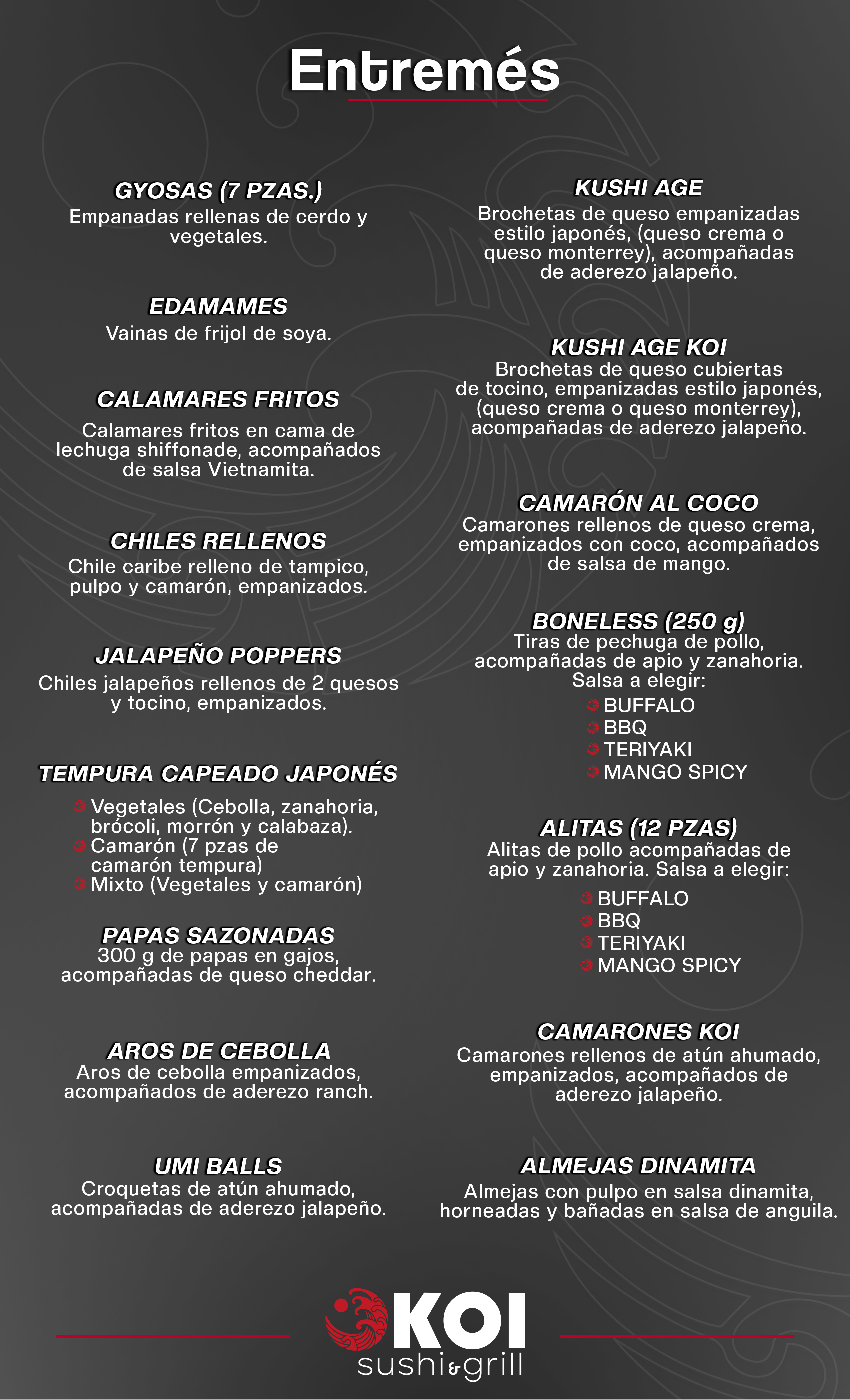 Carta de KOI SUSHI & GRILL en PUERTO PEÑASCO — página 2