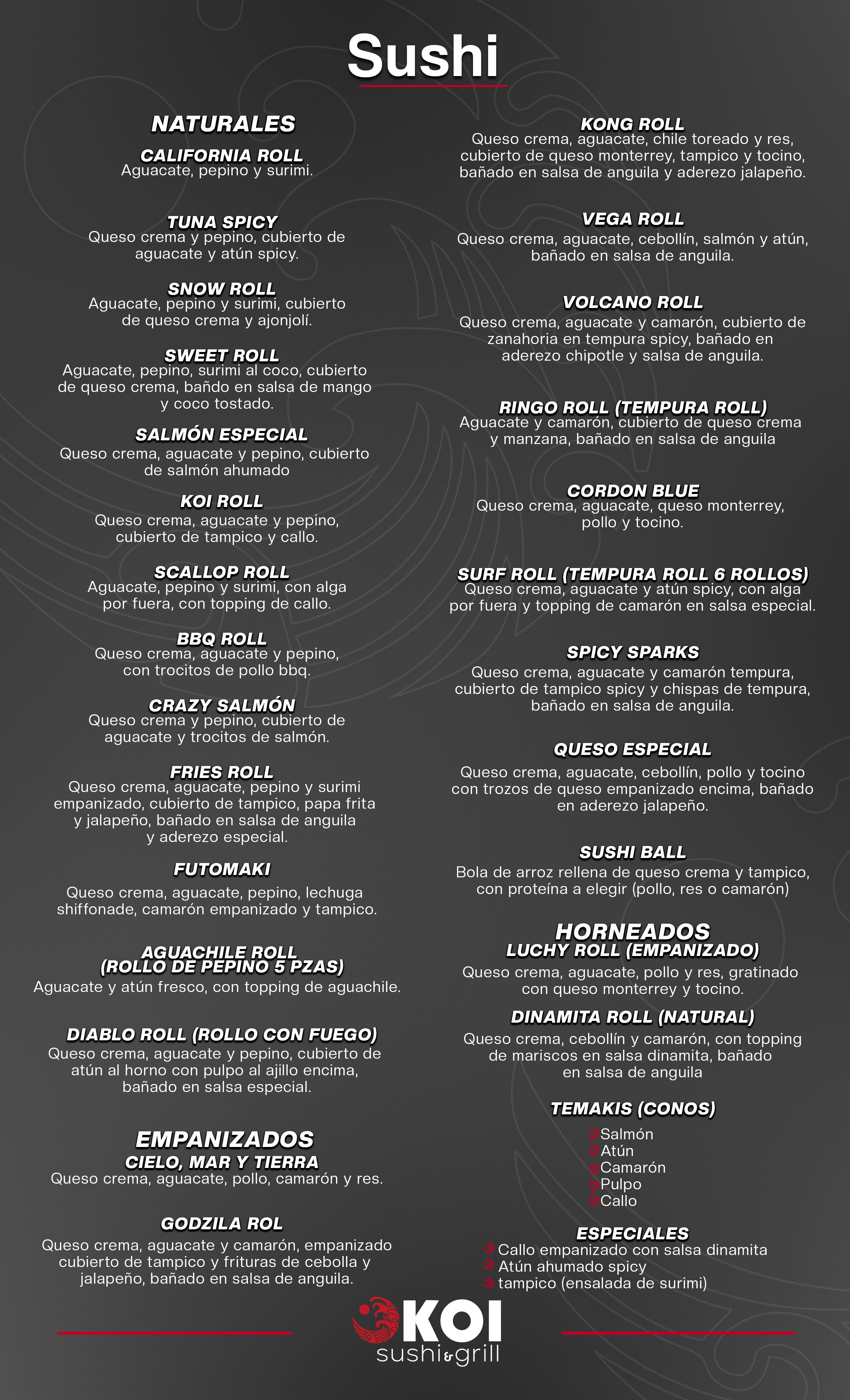 Carta de KOI SUSHI & GRILL en PUERTO PEÑASCO — página 4