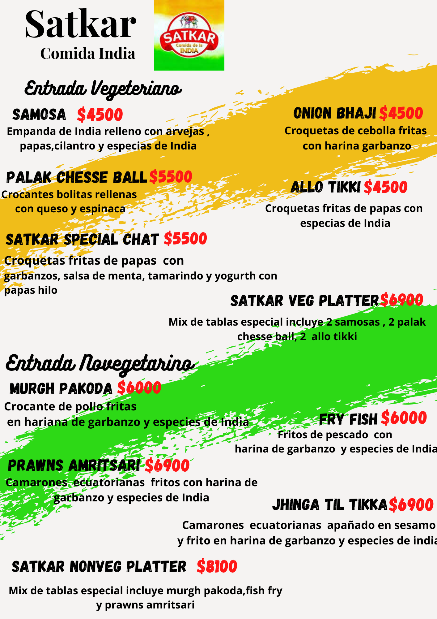 Carta de satkar comida de la india en santiago — página 1