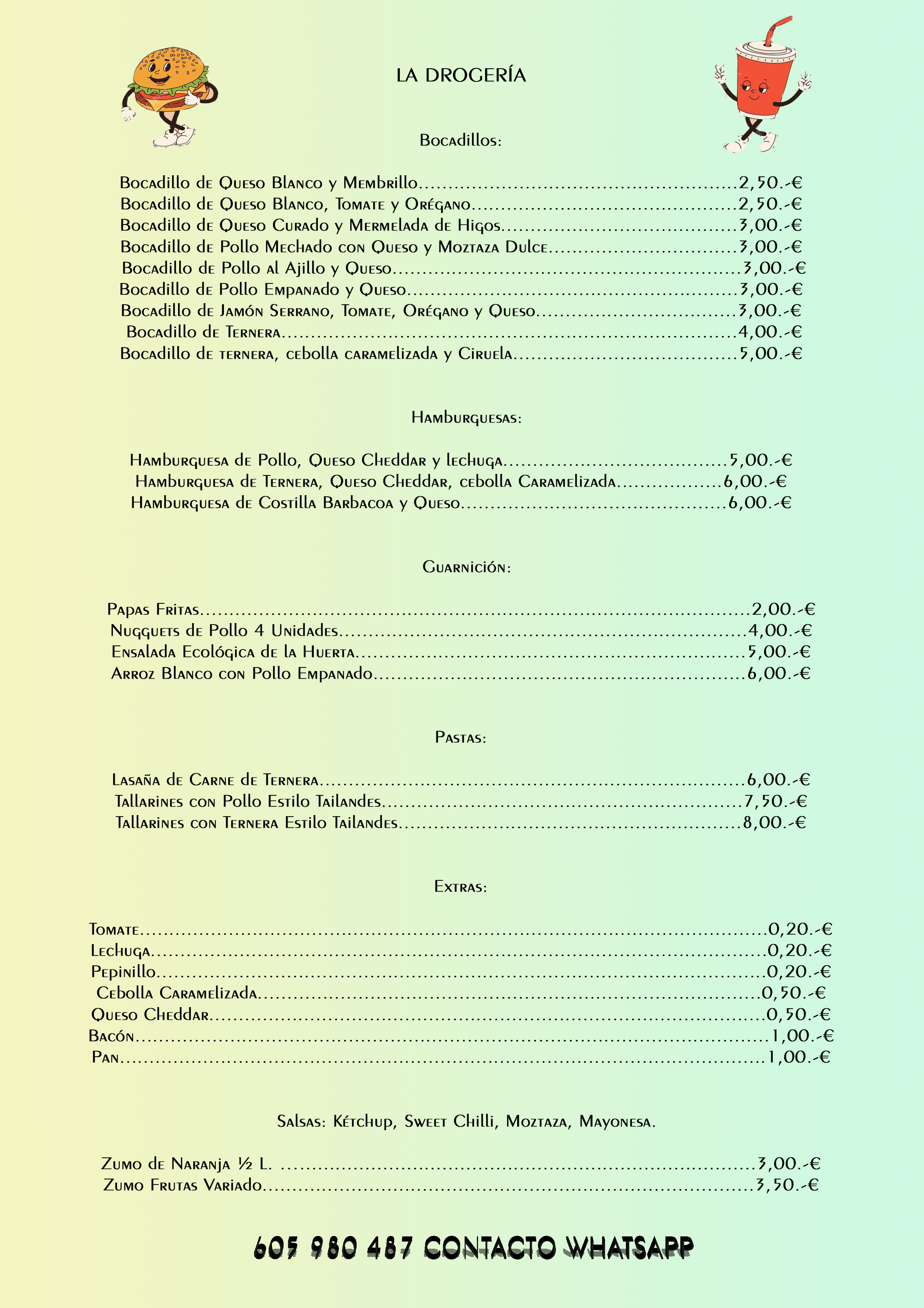 Carta de La Drogeria en Puerto de la Cruz, Santa Cruz de Tenerife — página 1