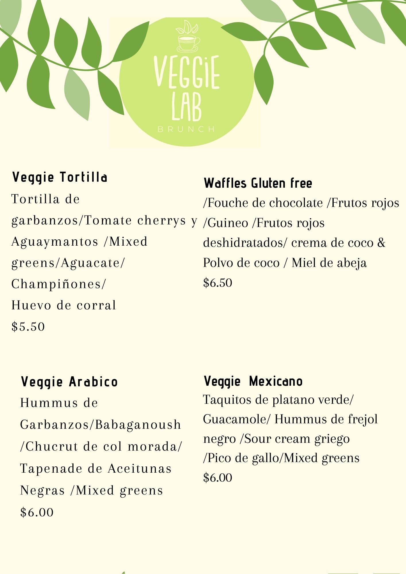 Carta de Veggie Lab Cafe  — página 2