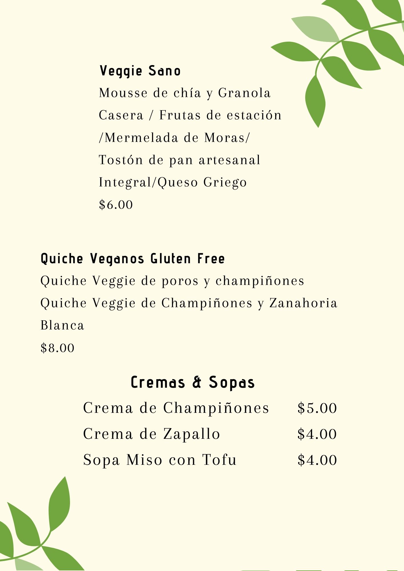 Carta de Veggie Lab Cafe  — página 1