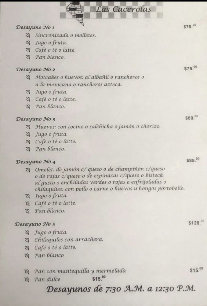 Carta de Las Cacerolas  — página 1