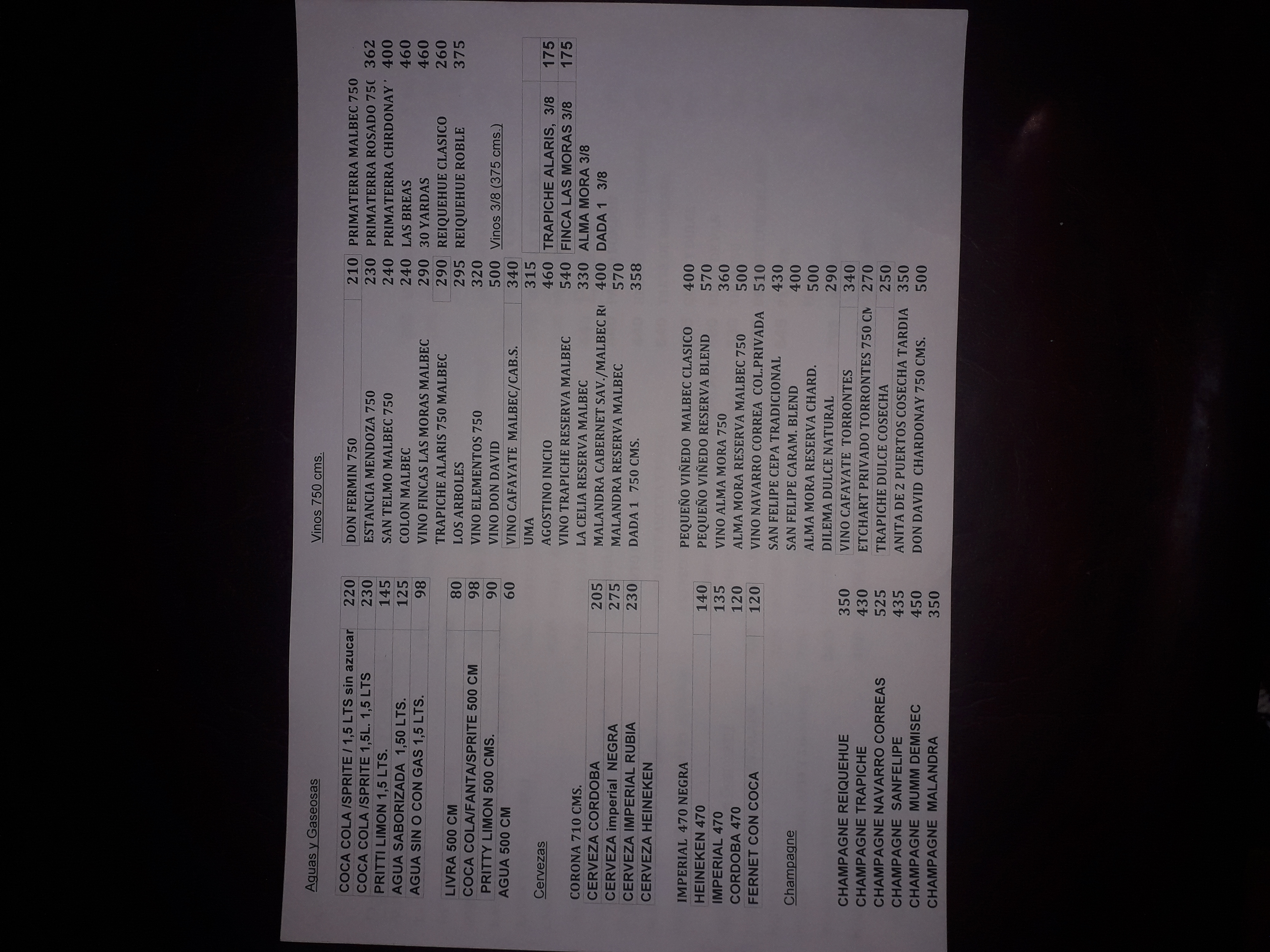 Carta de Restaurante La Candelaria  — página 1