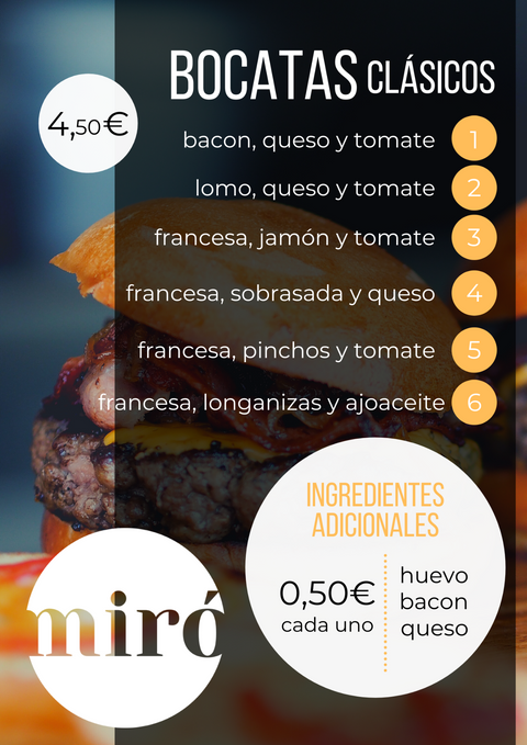 Carta de Miro cafe — página 1