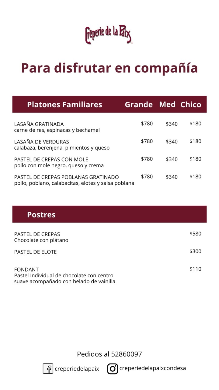 Carta de Creperie de la Paix — página 1